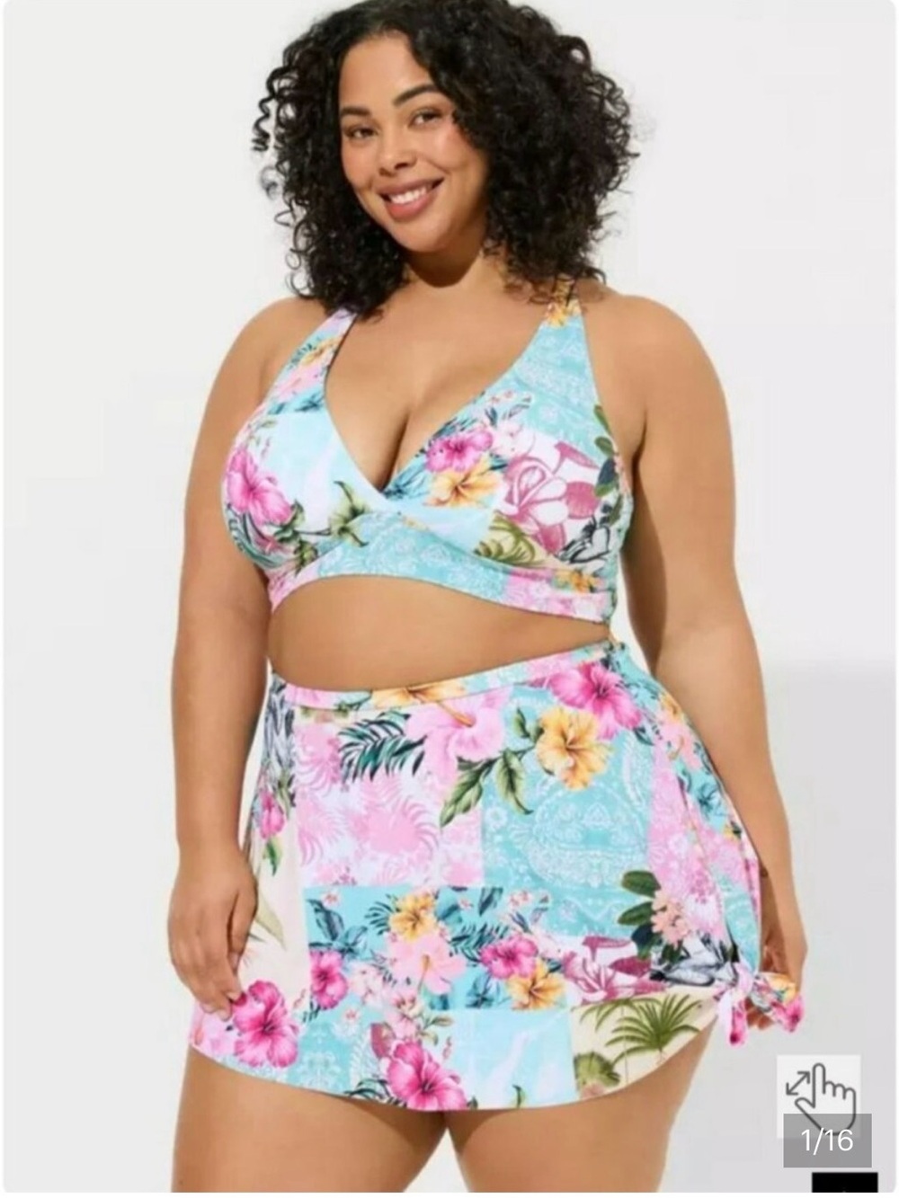 New! Set! Torrid sz 3 Lelani Floral Tropical Aqua & Pink Swim Bathing Suit 3X